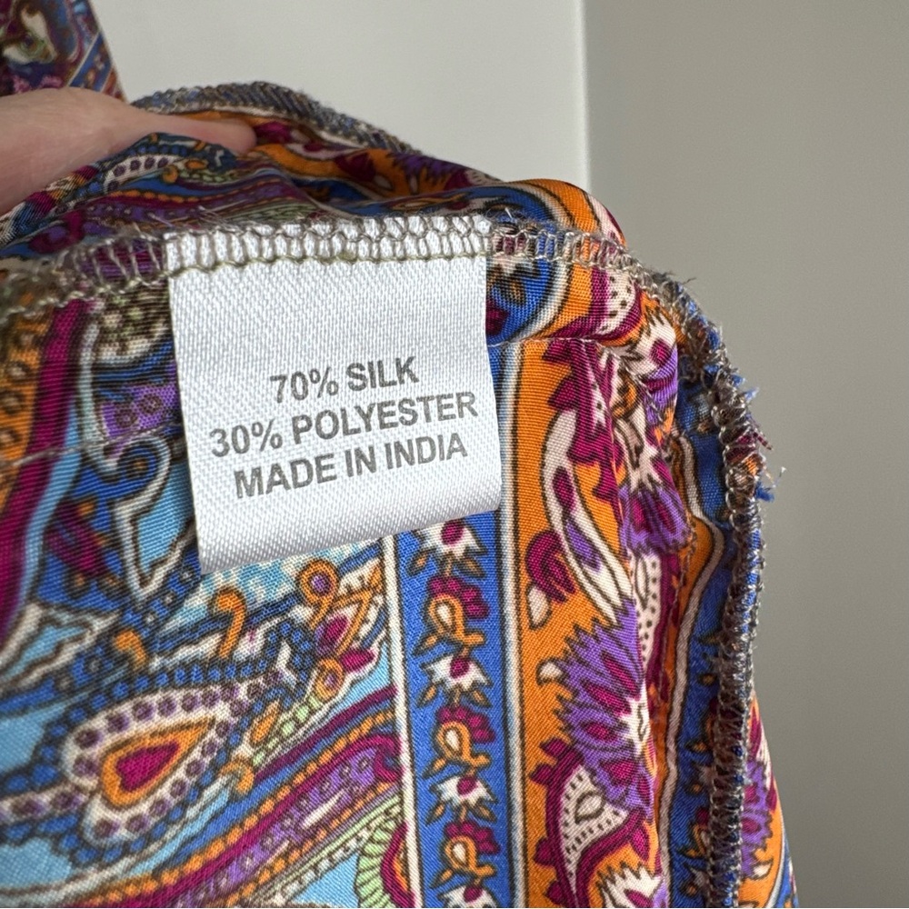 Venus Boho Paisley Silk Blend Maxi Dress Size Small Medium Kimono Sleeve Kaftan - Picture 10 of 11